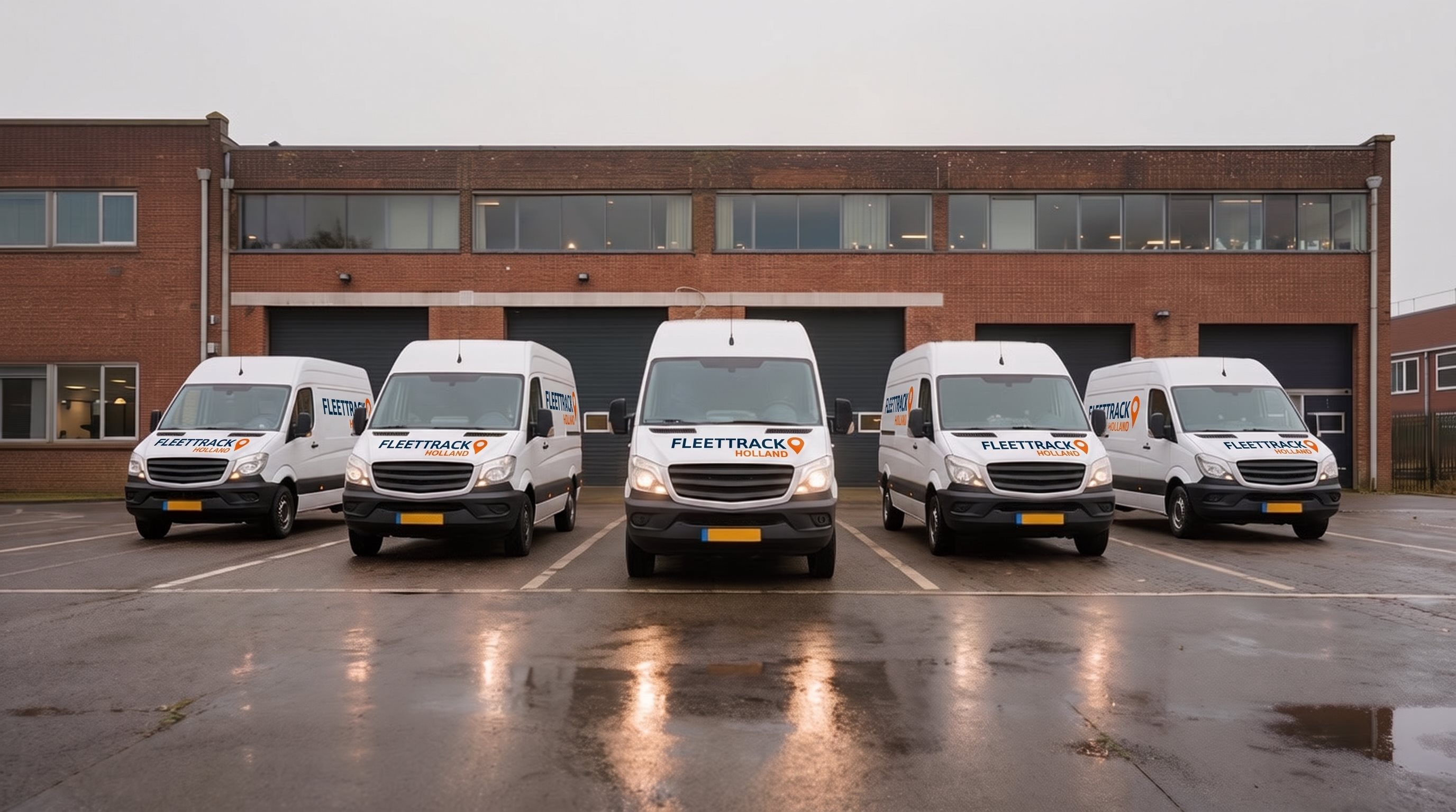 Bedrijfswagens met GPS tracking geparkeerd bij een depot