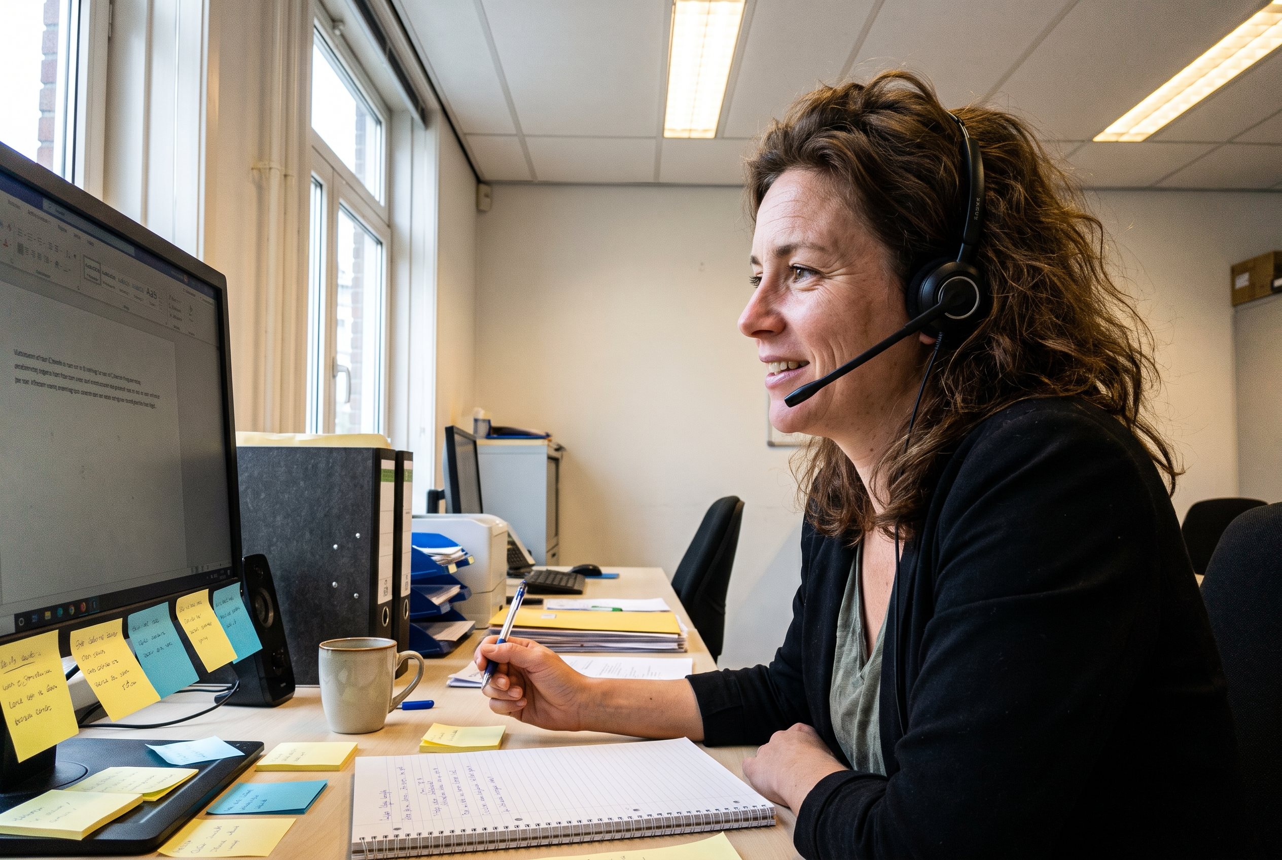 Medewerker van de klantenservice van FleetTrack Holland met headset
